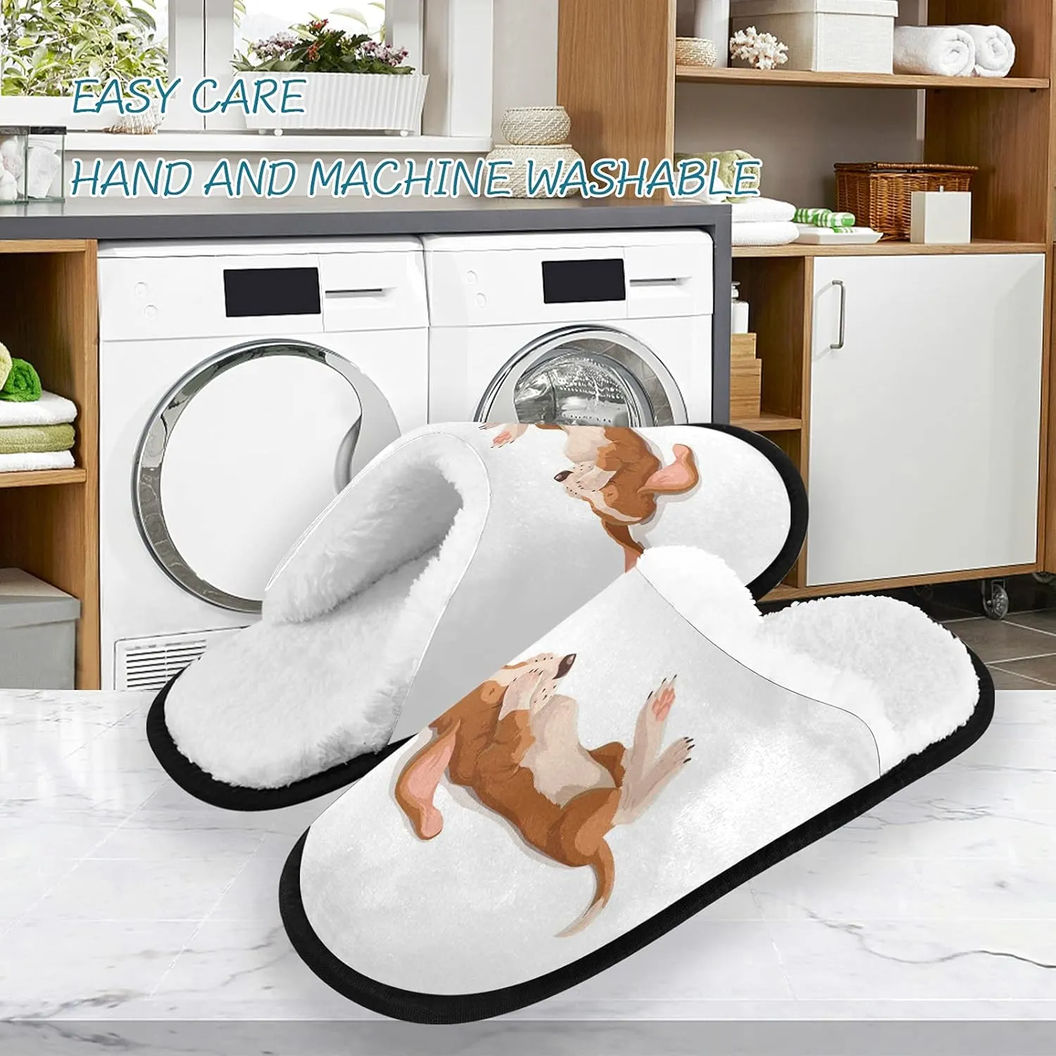 Unisex Slippers Fuzzy Feet Plush Slippers Anti-Slip Warm House Shoes M/L