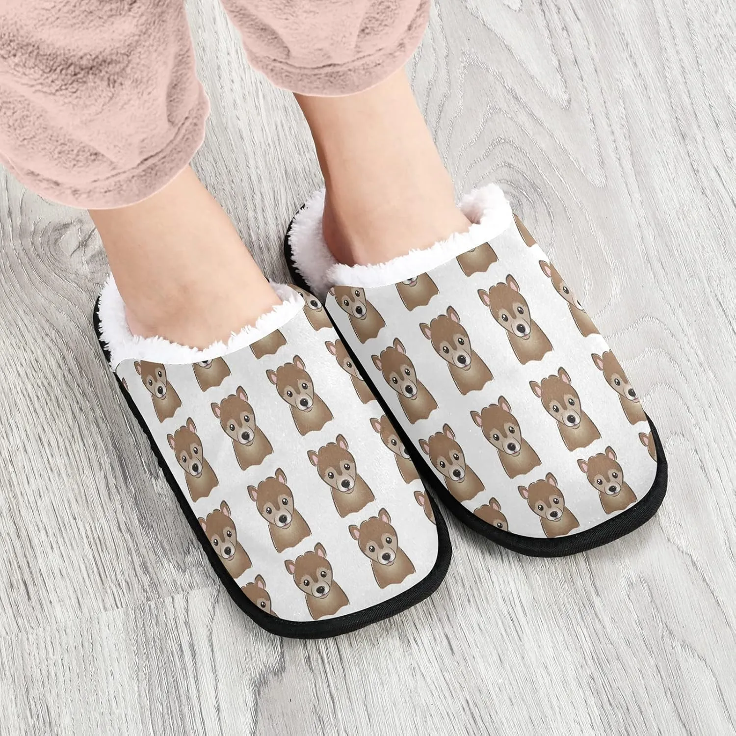 Unisex Slippers Fuzzy Feet Plush Slippers Anti-Slip Warm House Shoes M/L