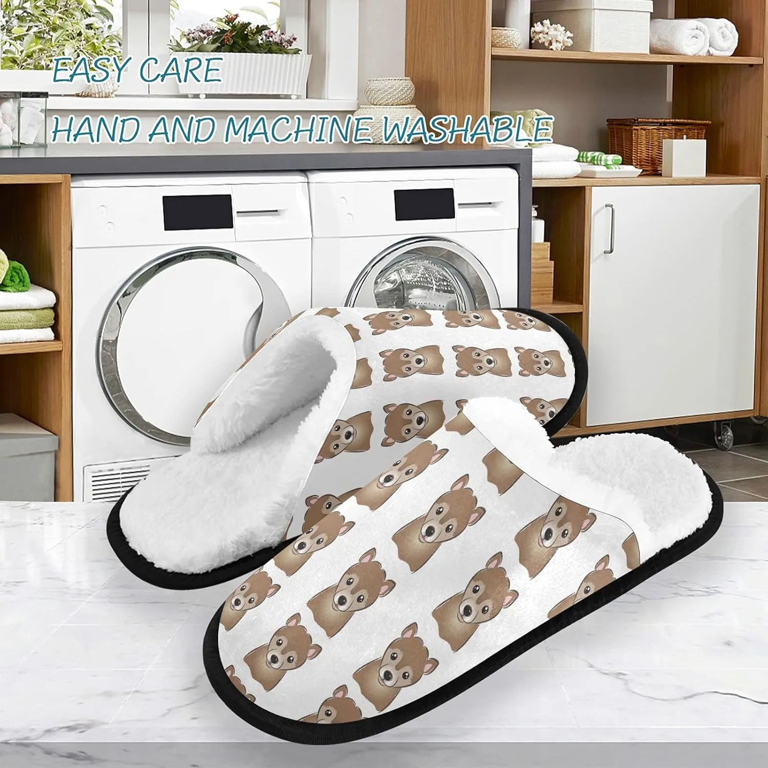 Unisex Slippers Fuzzy Feet Plush Slippers Anti-Slip Warm House Shoes M/L