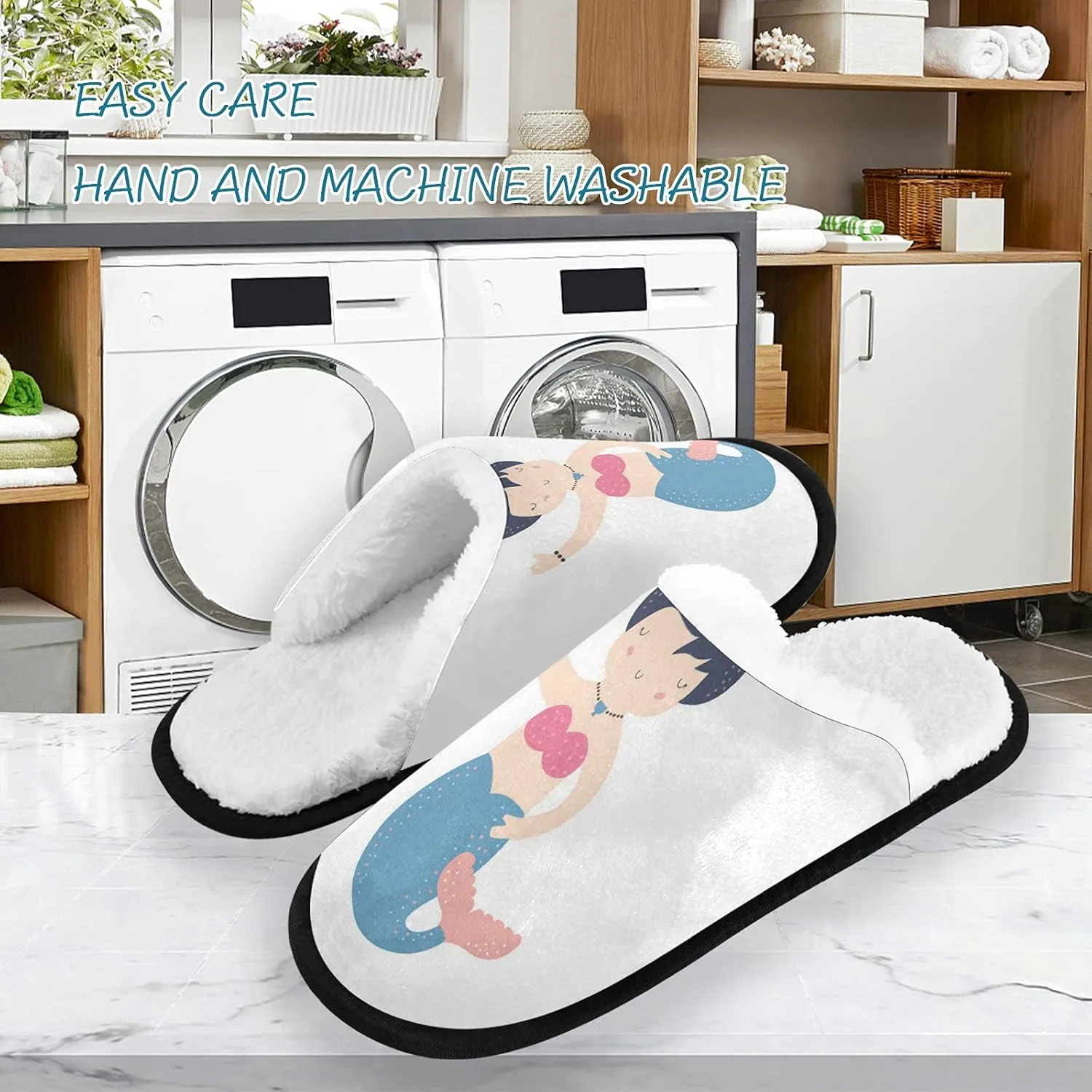 Unisex Slippers Fuzzy Feet Plush Slippers Anti-Slip Warm House Shoes M/L