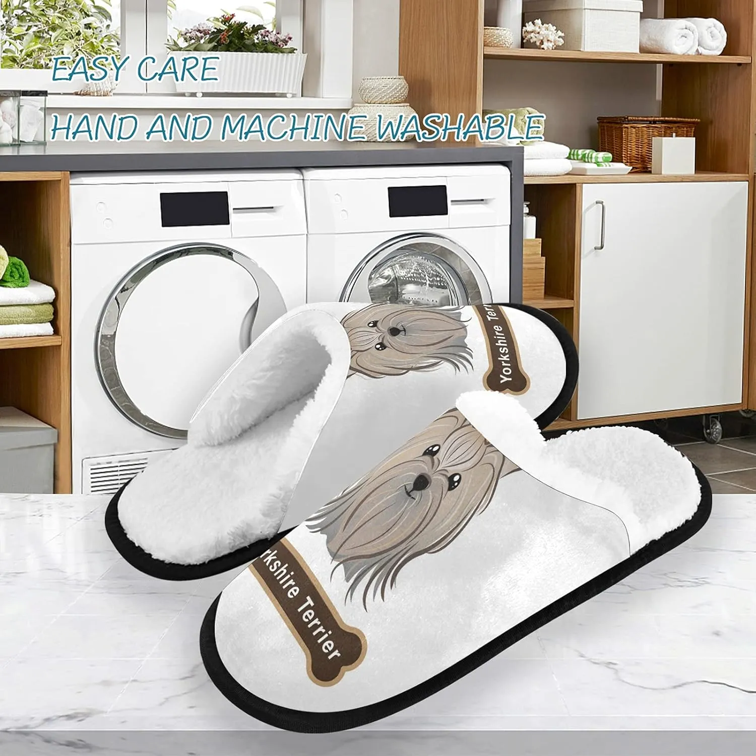 Unisex Slippers Fuzzy Feet Plush Slippers Anti-Slip Warm House Shoes M/L