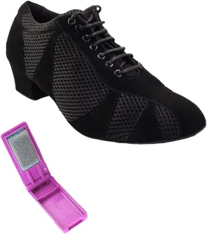 Very Fine Dance Shoes - Heel Dance Sneakers Latin Tango Salsa Dance Shoes for Women - 705LEDSS - 1.5-inch Heel and Foldable Brush Bundle - Black Nubuck - Black Knit Mesh - 7.5