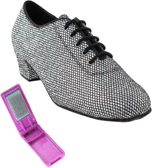 Very Fine Dance Shoes - Ladies Practice, Cuban Low Heel, Waltz Ballroom Dance Shoes - 2001-1.5-inch Heel and Foldable Brush Bundle - Black Sparklenet - 5