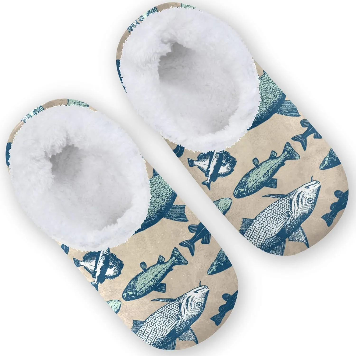 Vintage Fish Marine Life Boys Girls House Slippers Toddler Home Shoes Winter Indoor Shoes XS