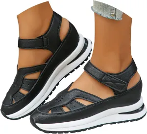 Walking and Hiking Sandals for Women 2025 Summer Thick Soled Hollow Out Leather Classic Closed Toe Fashion Sneakers Lightweight Breathable Comfortable Outdoor Wide Width Shoes with Arch Support