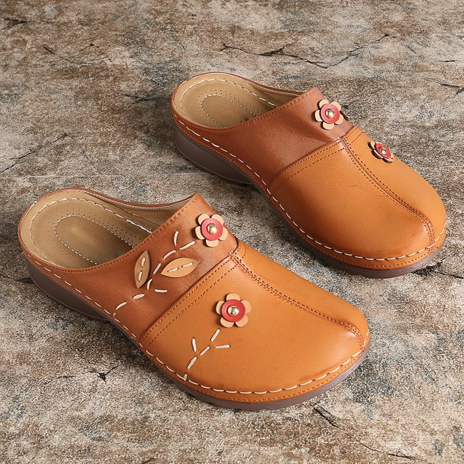 Wedge Orthopedic Sandals for Women Clogs Shoes Summer Casual Flowers Soft Slip On Mules Summer Comfortable Platform Sandals Beach Slippers