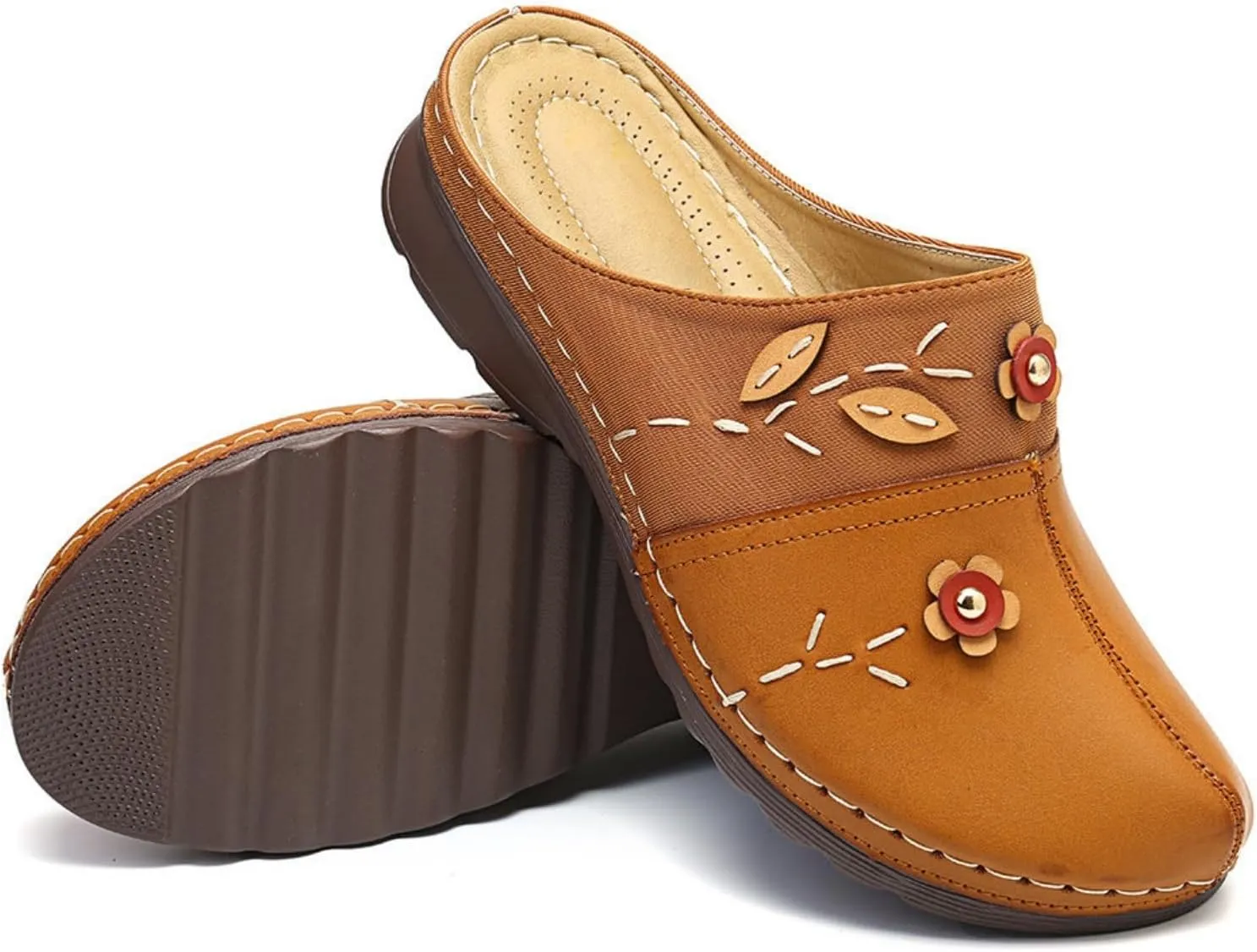 Wedge Orthopedic Sandals for Women Clogs Shoes Summer Casual Flowers Soft Slip On Mules Summer Comfortable Platform Sandals Beach Slippers