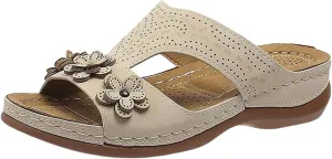 Wedge Orthopedic Sandals for Women Fishmouth Hollow Out Stylish Breathable Wedge Sandals Floral High Heeled Flat Wedge Slippers Summer Outdoor Walking Wedge Shoes