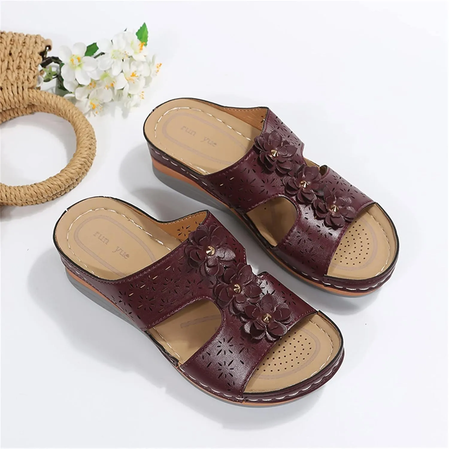 Wedge Sandals for Women Double Buckle Ankle Strap and Peep Toe Platform Heels for Secure Fit and Breathability Orthopedic Sandal Beach Dressy Flip Flops for Wide Toe 2025 Spring