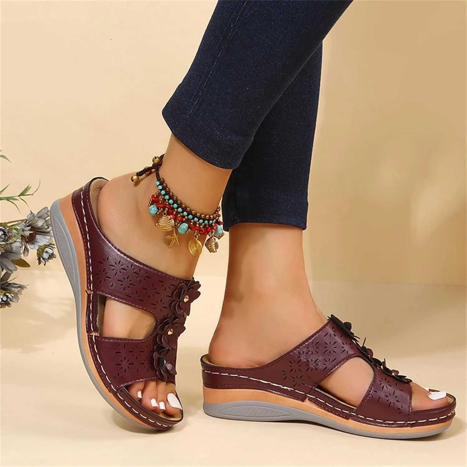 Wedge Sandals for Women Double Buckle Ankle Strap and Peep Toe Platform Heels for Secure Fit and Breathability Orthopedic Sandal Beach Dressy Flip Flops for Wide Toe 2025 Spring