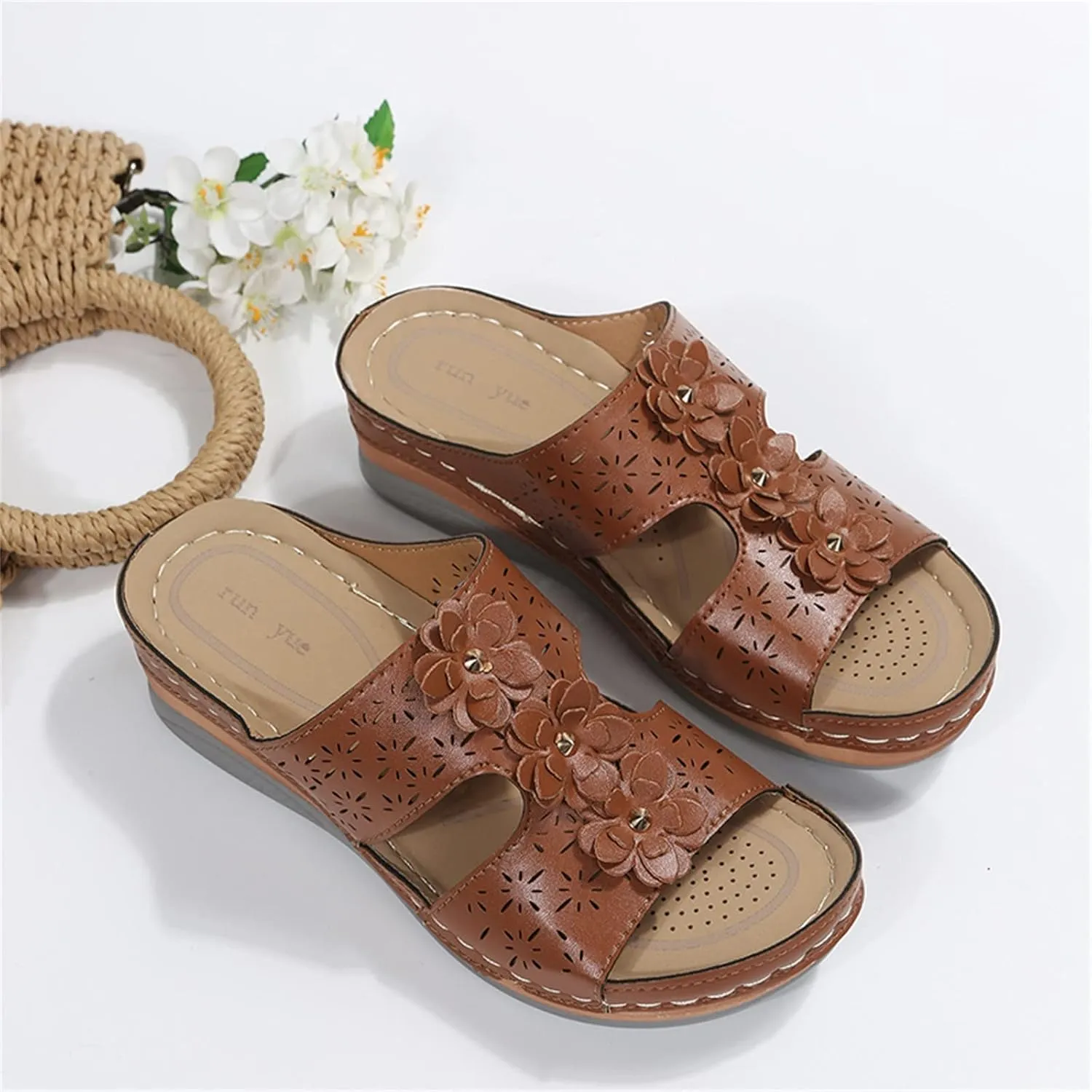 Wedge Sandals for Women Double Buckle Ankle Strap and Peep Toe Platform Heels for Secure Fit and Breathability Orthopedic Sandal Beach Dressy Flip Flops for Wide Toe 2025 Spring