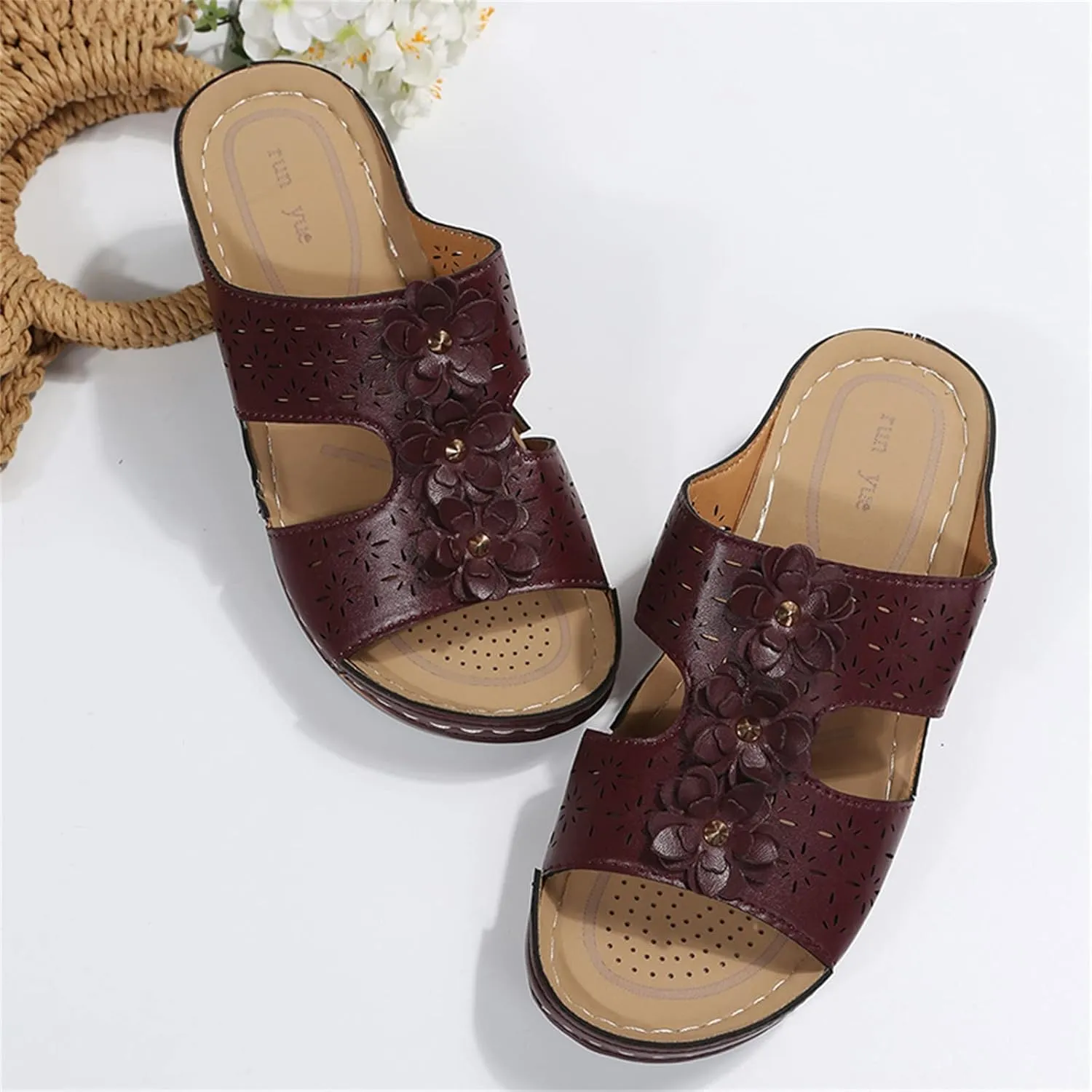 Wedge Sandals for Women Double Buckle Ankle Strap and Peep Toe Platform Heels for Secure Fit and Breathability Orthopedic Sandal Beach Dressy Flip Flops for Wide Toe 2025 Spring