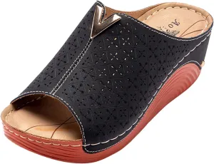 Wedge Sandals for Women Double Buckle Ankle Strap and Peep Toe Platform Heels for Secure Fit and Breathability Orthopedic Sandal Beach Dressy Flip Flops for Wide Toe 2025 Spring