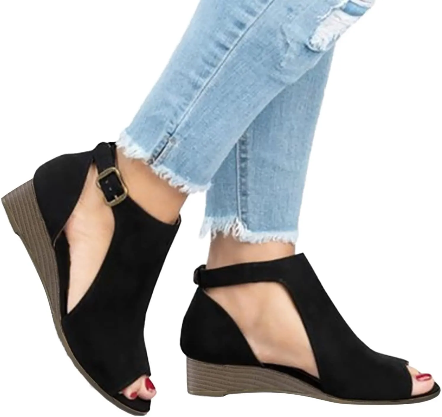 Wedge Sandals for Women Dressy Buckle Strappy Espadrille Platform Heels Open Toe Comfortable Slip On Beach Wedding Party Shoes Orthopedic Sandal Beach Dressy Flip Flops for Wide Toe 2025 Spring