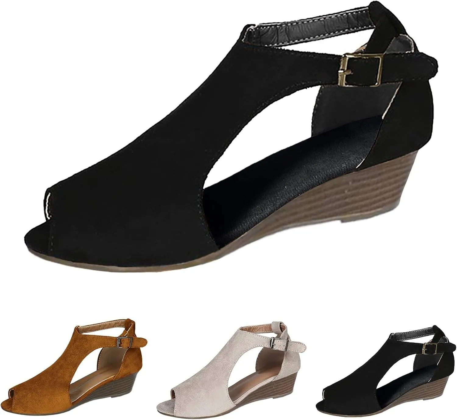 Wedge Sandals for Women Dressy Buckle Strappy Espadrille Platform Heels Open Toe Comfortable Slip On Beach Wedding Party Shoes Orthopedic Sandal Beach Dressy Flip Flops for Wide Toe 2025 Spring