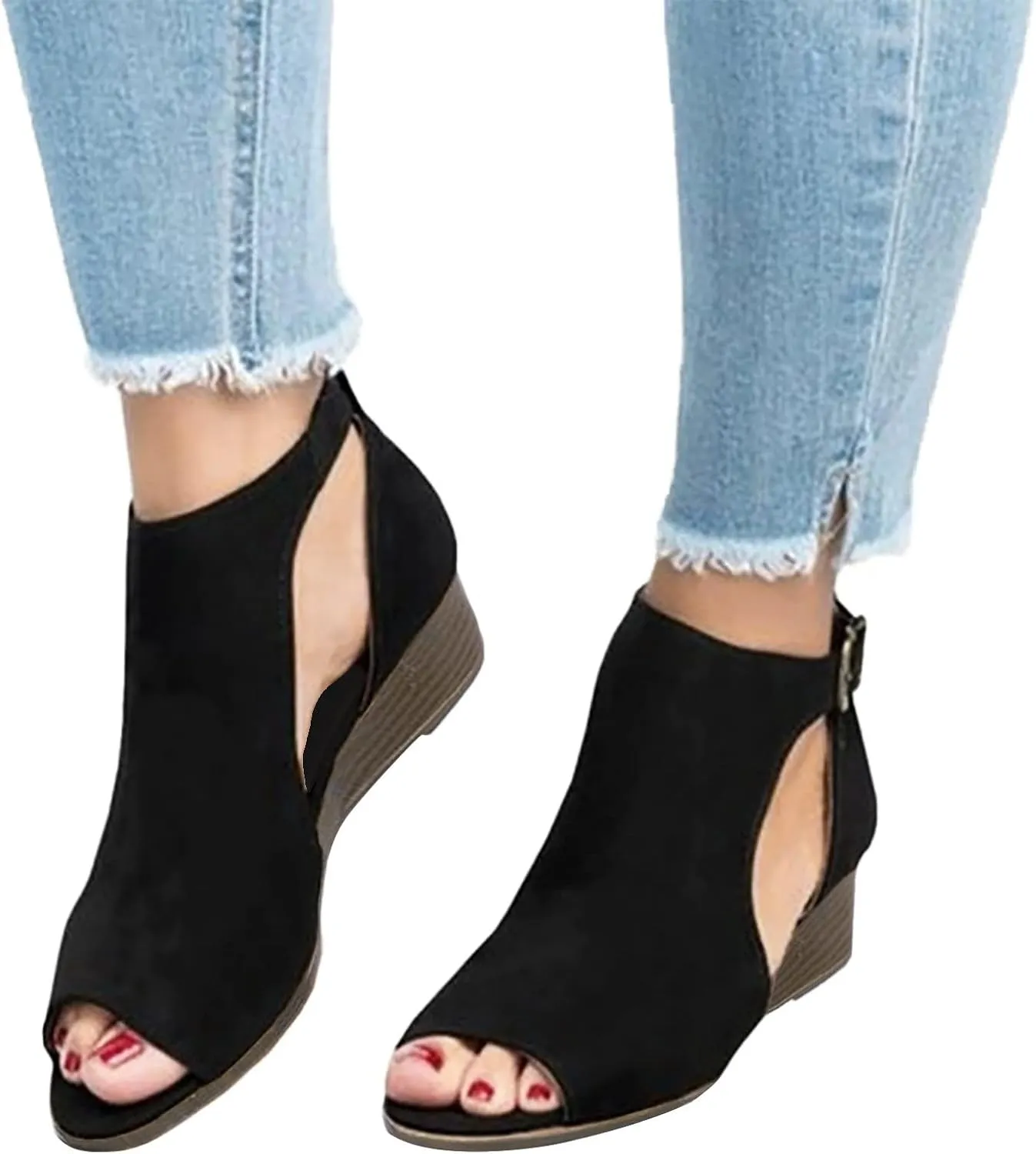 Wedge Sandals for Women Dressy Buckle Strappy Espadrille Platform Heels Open Toe Comfortable Slip On Beach Wedding Party Shoes Orthopedic Sandal Beach Dressy Flip Flops for Wide Toe 2025 Spring