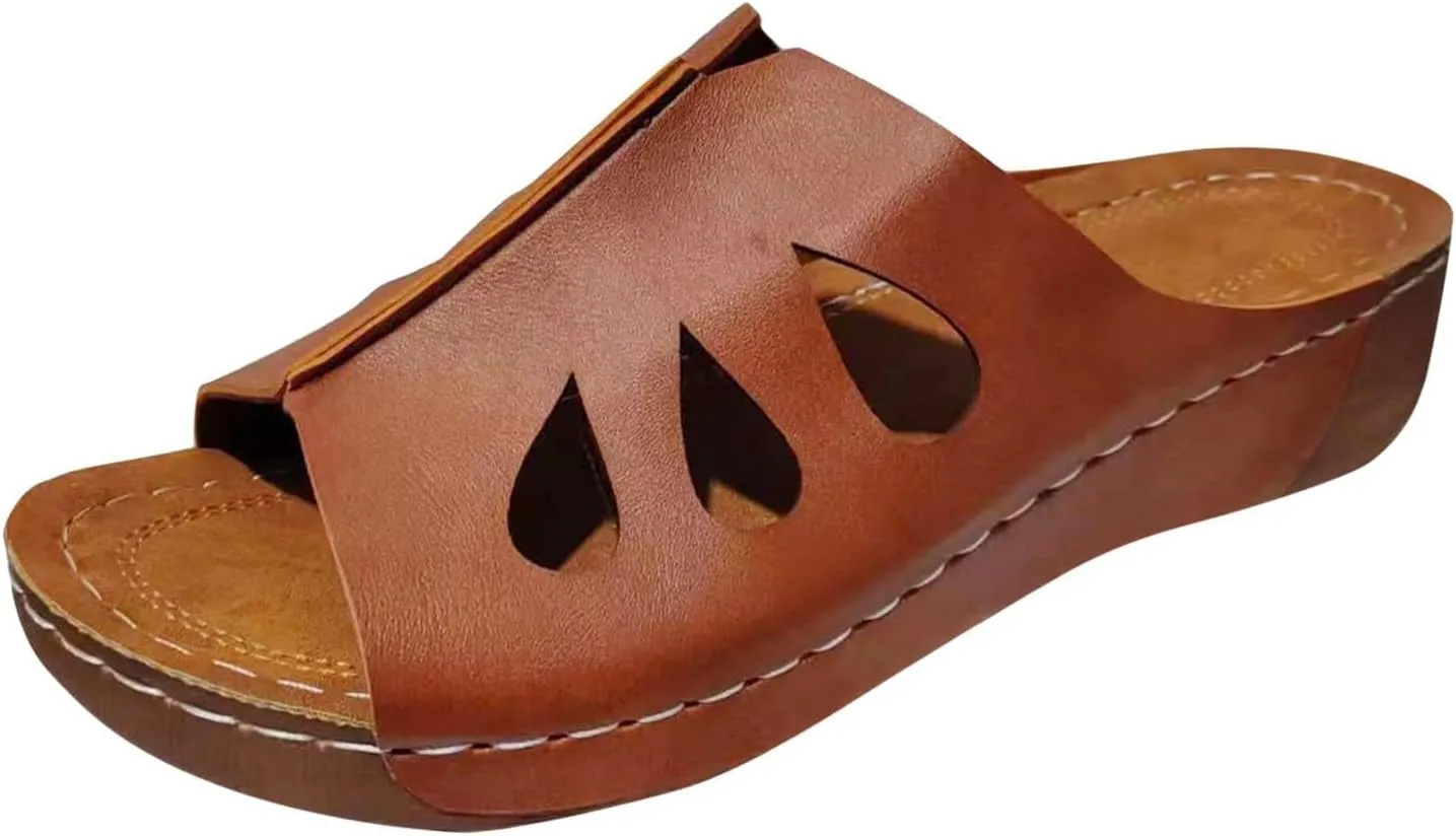 Wedge Sandals for Women Dressy Orthopedic Non Slip Sandals Hollow Out Open Toe Slingback Beach Slippers Soft Sushion Lightweight Walking Outdoor Shoes