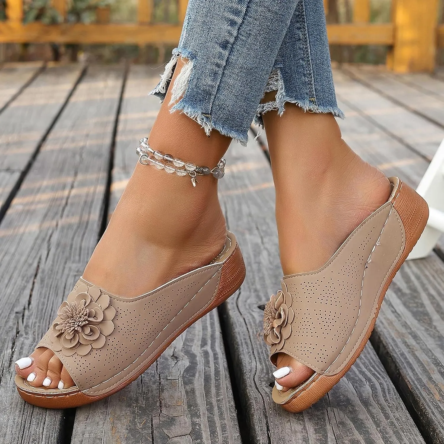 Wedge Sandals For Women Dressy Summer Slip On Orthopedic Flat Sandal, Womens Slides Comfortable Walking Platform Sandals