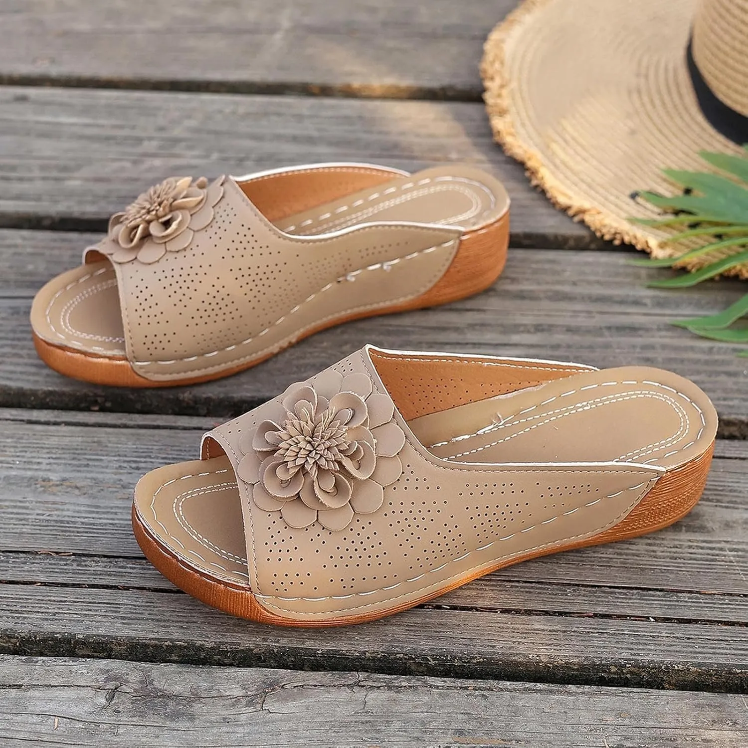 Wedge Sandals For Women Dressy Summer Slip On Orthopedic Flat Sandal, Womens Slides Comfortable Walking Platform Sandals