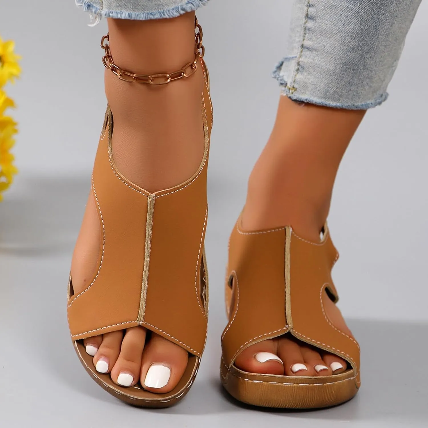 Wedge Sandals for Women Orthopedic Sandals Arch Support Comfortable Sandals Ankle Strap Open Toe Platform Slingback Summer Fish Mouth Sandals