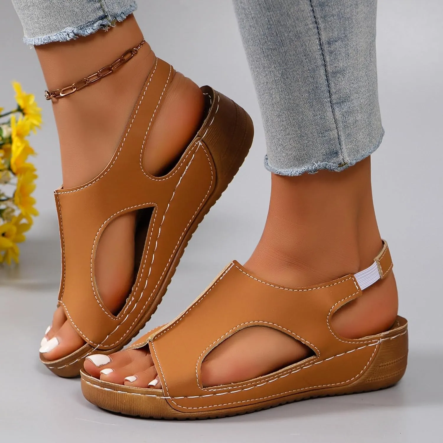 Wedge Sandals for Women Orthopedic Sandals Arch Support Comfortable Sandals Ankle Strap Open Toe Platform Slingback Summer Fish Mouth Sandals