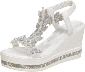 Wedge Sandals for Women Wedge Sandal Women's Elastic Back Strap Wedge Heels Summer Butterfly Pumps Shoes