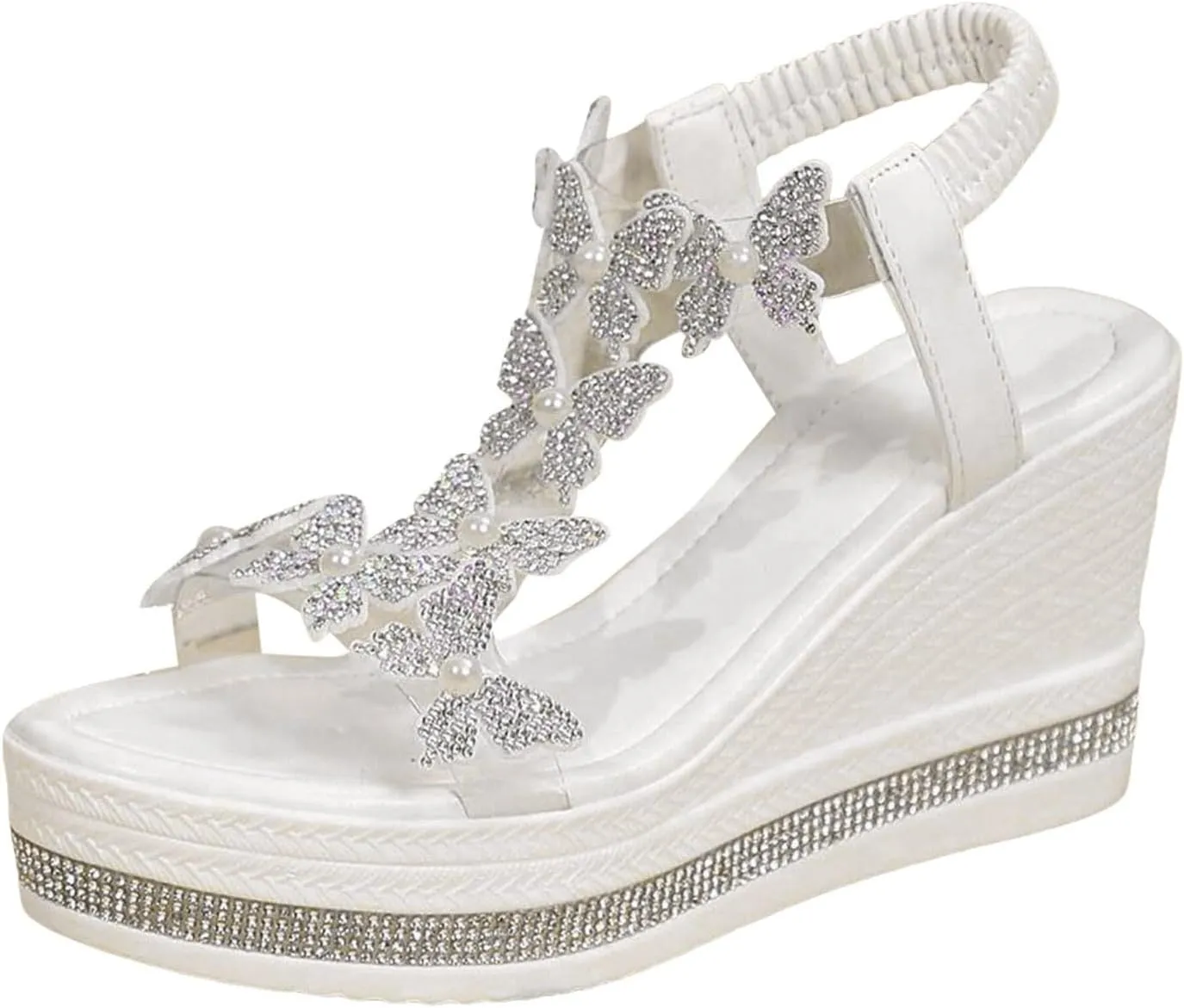 Wedge Sandals for Women Wedge Sandal Women's Elastic Back Strap Wedge Heels Summer Butterfly Pumps Shoes