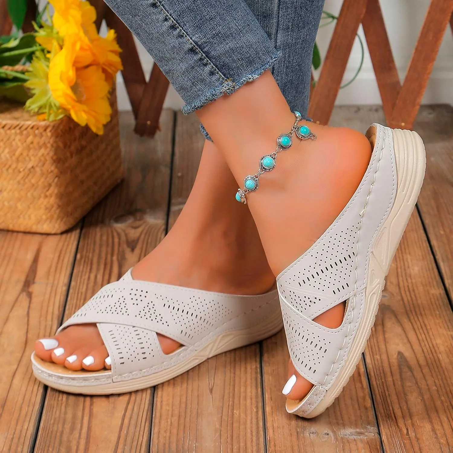 Wedges Sandals For Women Orthopedic Sandals Platform Wedge: Comfortable Dressy Casual Summer Beach Shoes Slides Walking Flip Flops for Women
