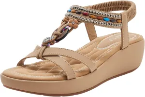 Wedges Shoes For Women Sandals With Arch Support Comfortable Sandals Women Flip Flops Dressy Summer Walking Wedge Shoes Slippers (Beige, 41)