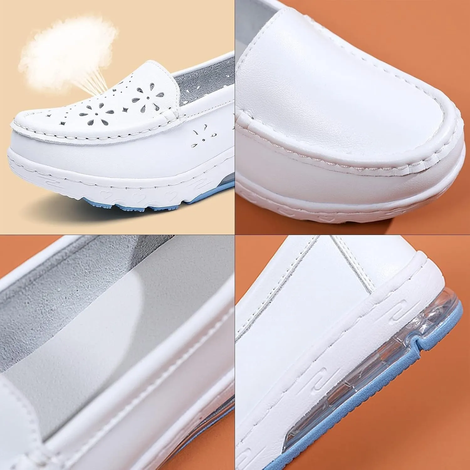 White Healthcare Nursing Shoes Women,Professional Comfortable Orthopedic Nurse Work Shoes,Breathable Soft Non-Slip Sole Loafers Food Service Chef Shoes,with Arch Support