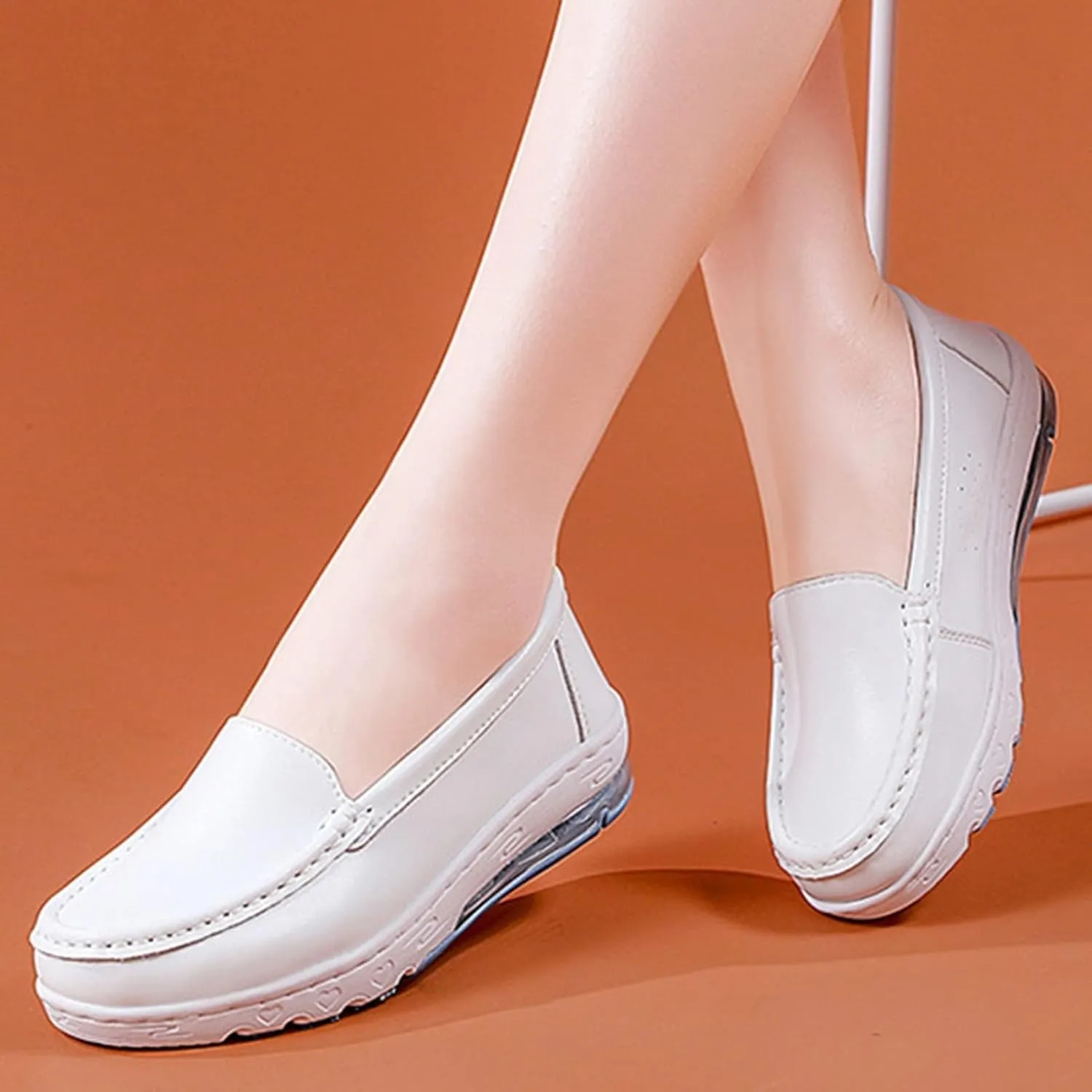 White Healthcare Nursing Shoes Women,Professional Comfortable Orthopedic Nurse Work Shoes,Breathable Soft Non-Slip Sole Loafers Food Service Chef Shoes,with Arch Support