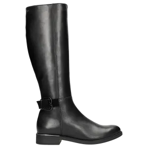 Wojas Black Insulated Leather Knee High Boots with Straps | 7101171