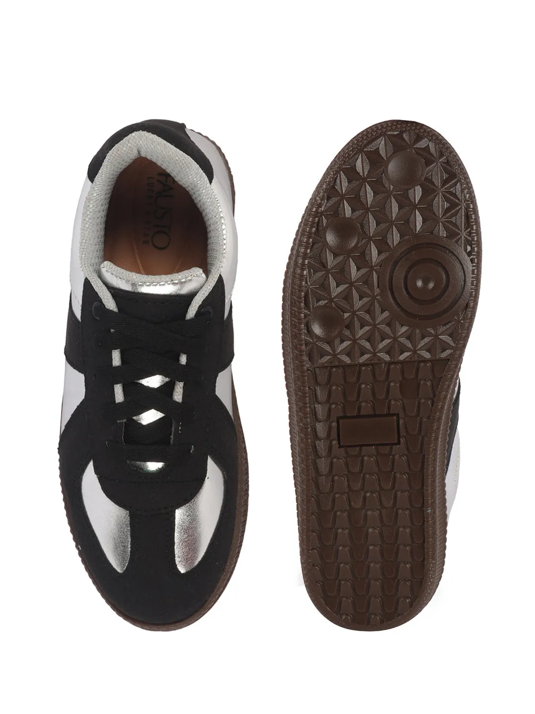 Women Black Embellished Classic Lace-Up Casual Shoes|Memory Cushioned Comfortable Sneakers