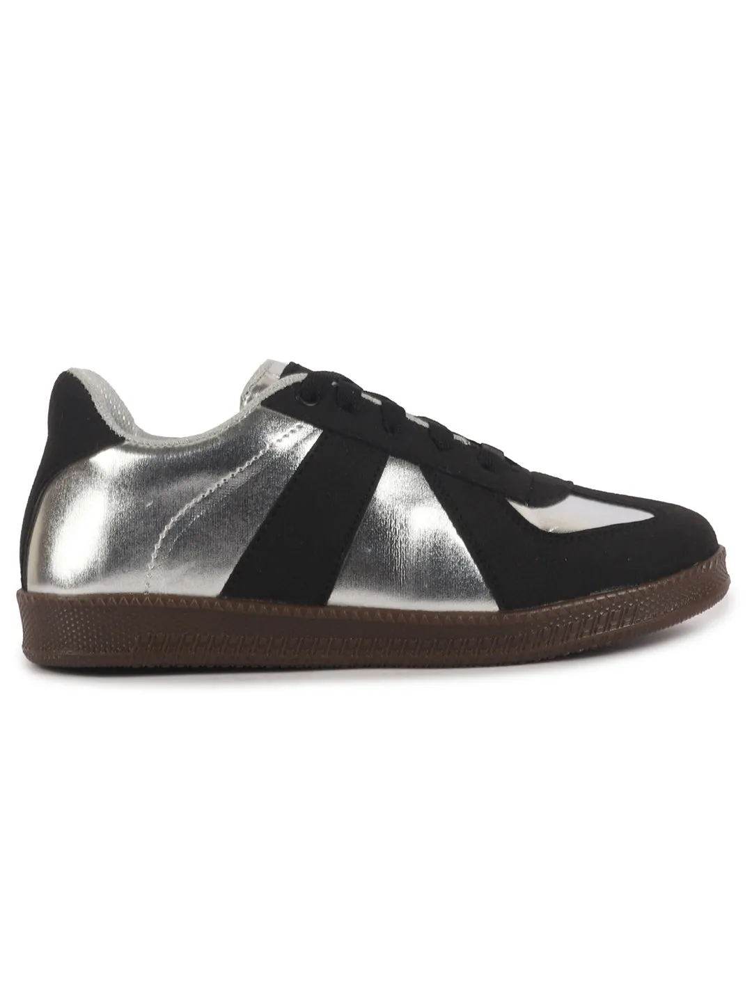 Women Black Embellished Classic Lace-Up Casual Shoes|Memory Cushioned Comfortable Sneakers