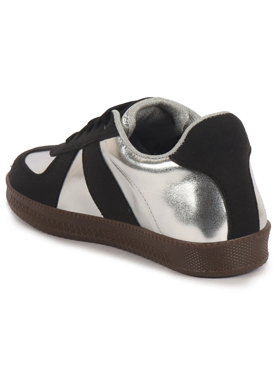 Women Black Embellished Classic Lace-Up Casual Shoes|Memory Cushioned Comfortable Sneakers