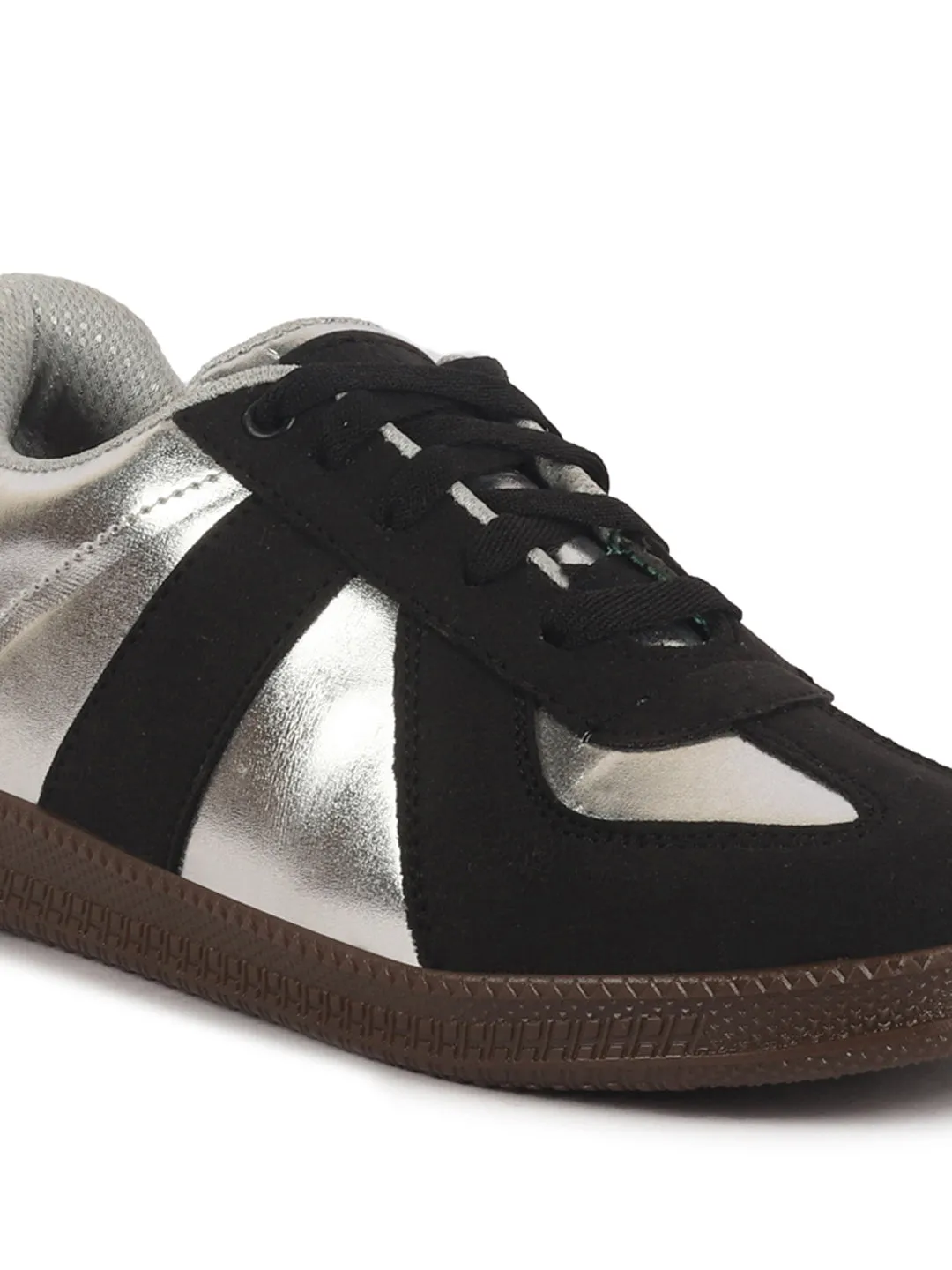 Women Black Embellished Classic Lace-Up Casual Shoes|Memory Cushioned Comfortable Sneakers