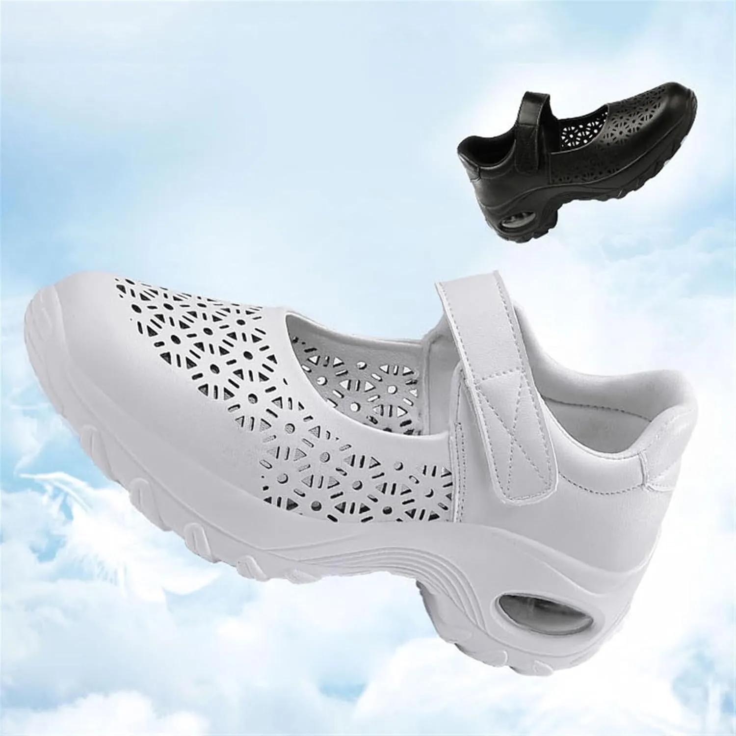 Women Orthopedic Air Cushion Nurse Shoes, Women's Plus Size Adjustable Hollow Out Platform Breathable Nurse Shoes, Non-Slip Comfortable Casual Nursing Orthotic Lightweight Shoes