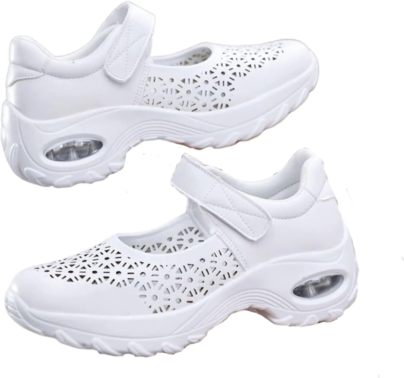 Women Orthopedic Air Cushion Nurse Shoes, Women's Plus Size Adjustable Hollow Out Platform Breathable Nurse Shoes, Non-Slip Comfortable Casual Nursing Orthotic Lightweight Shoes