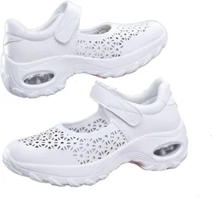 Women Orthopedic Air Cushion Nurse Shoes, Women's Plus Size Adjustable Hollow Out Platform Breathable Nurse Shoes, Non-Slip Comfortable Casual Nursing Orthotic Lightweight Shoes