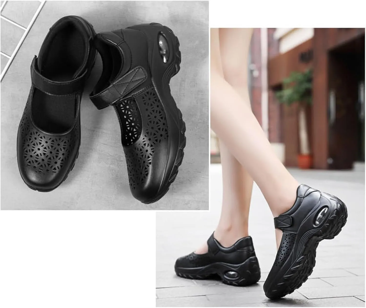 Women Orthopedic Air Cushion Nurse Shoes, Women's Plus Size Adjustable Hollow Out Platform Breathable Nurse Shoes, Non-Slip Comfortable Casual Nursing Orthotic Lightweight Shoes
