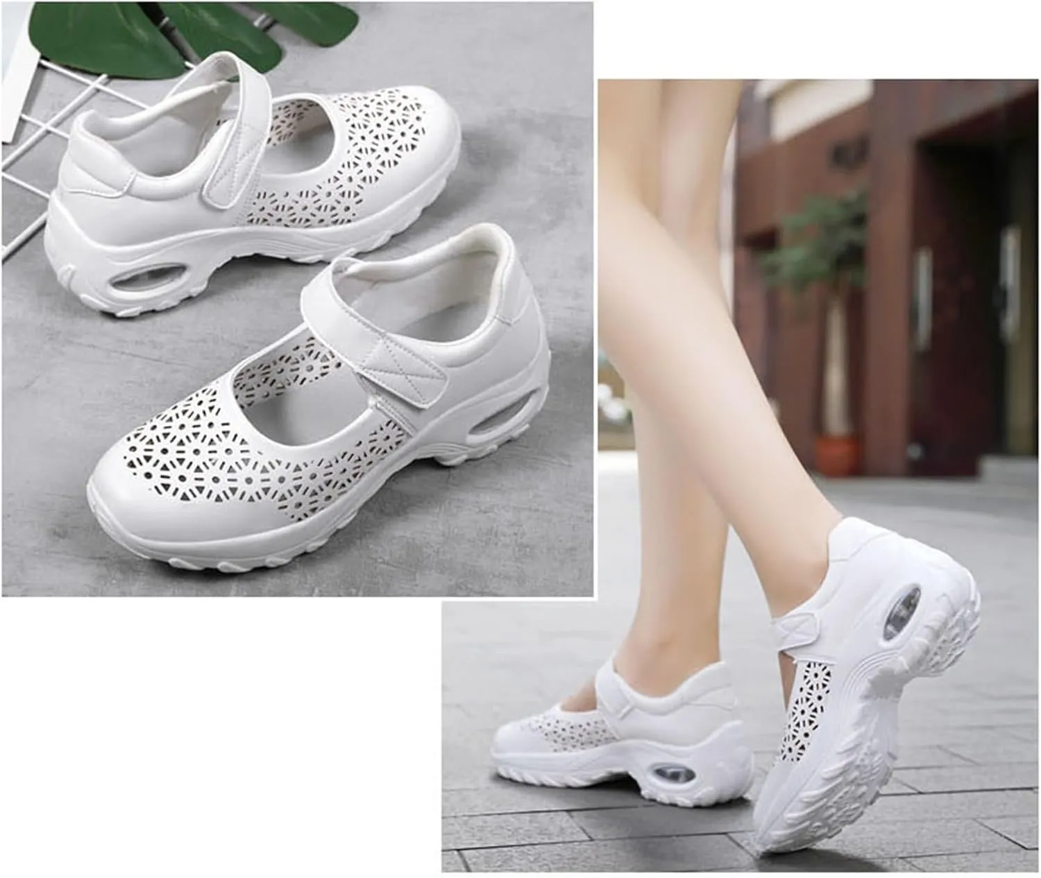 Women Orthopedic Air Cushion Nurse Shoes, Women's Plus Size Adjustable Hollow Out Platform Breathable Nurse Shoes, Non-Slip Comfortable Casual Nursing Orthotic Lightweight Shoes