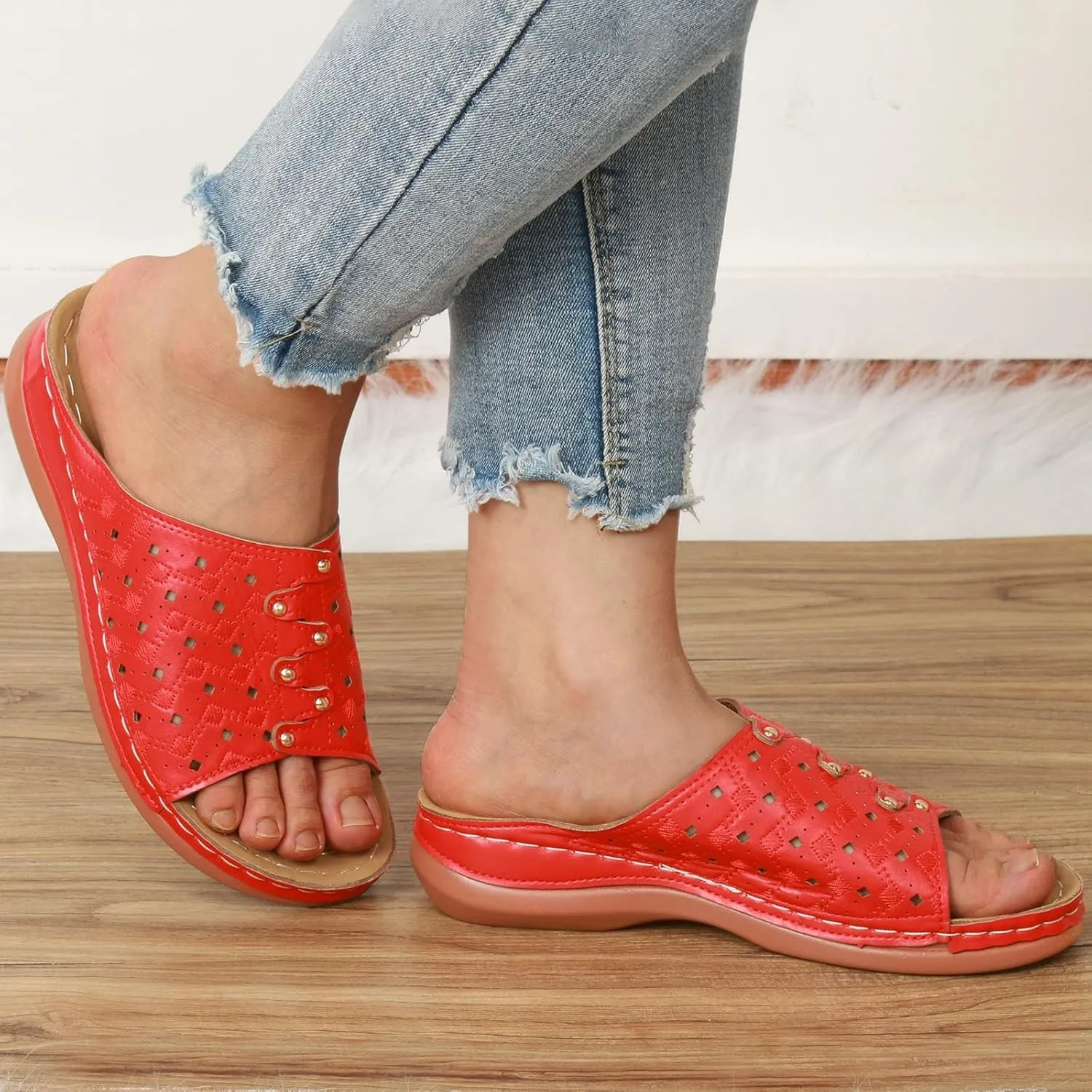 Women Shoes Wedge Heel Sandals Fashionable One Foot Wear Can Correct Arch Bohemian Sandals