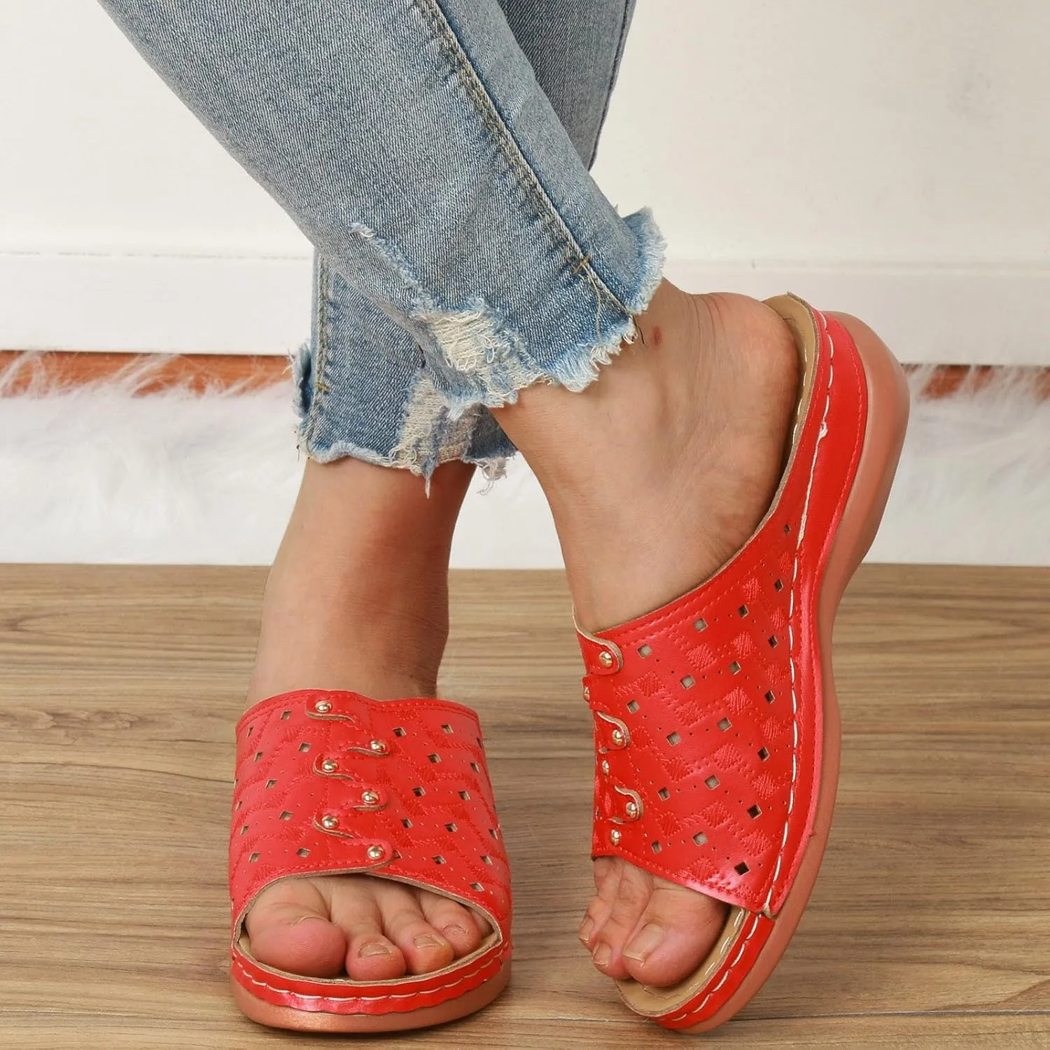 Women Shoes Wedge Heel Sandals Fashionable One Foot Wear Can Correct Arch Bohemian Sandals