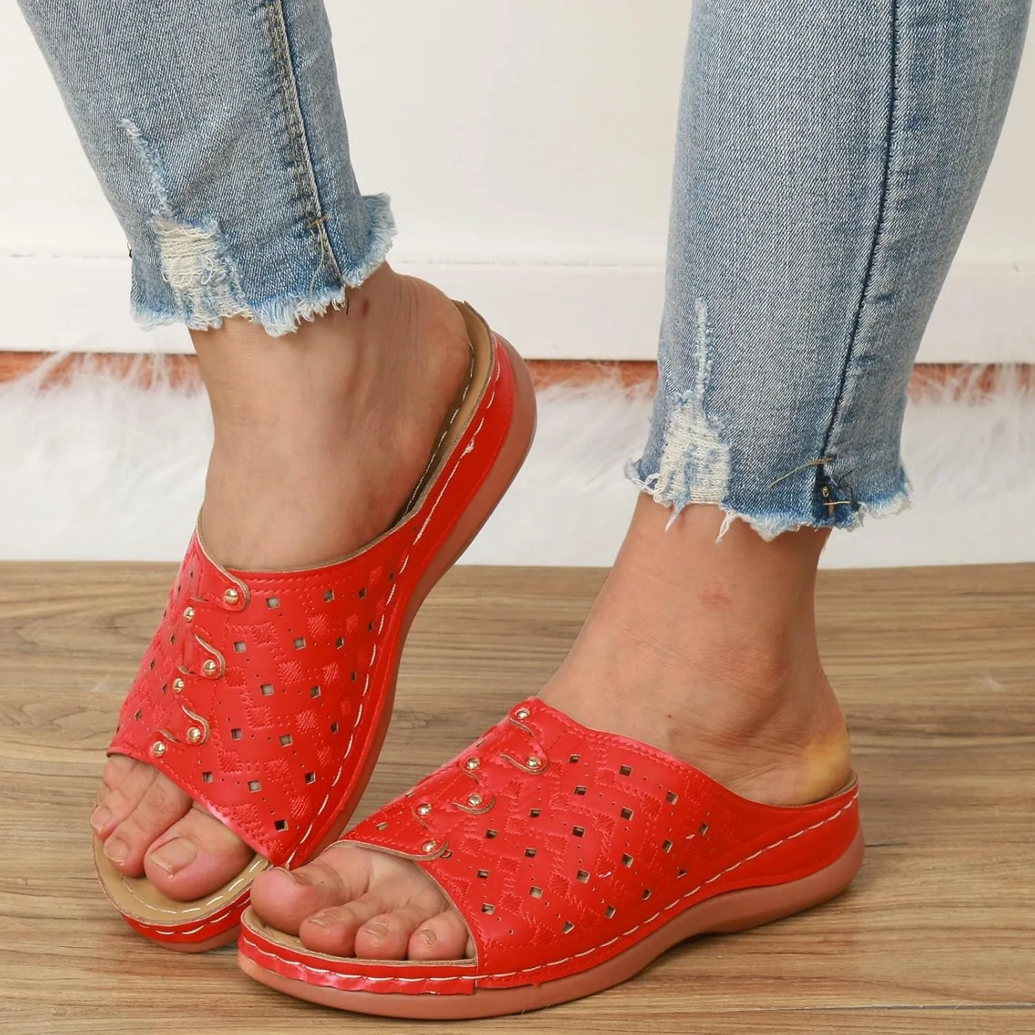 Women Shoes Wedge Heel Sandals Fashionable One Foot Wear Can Correct Arch Bohemian Sandals