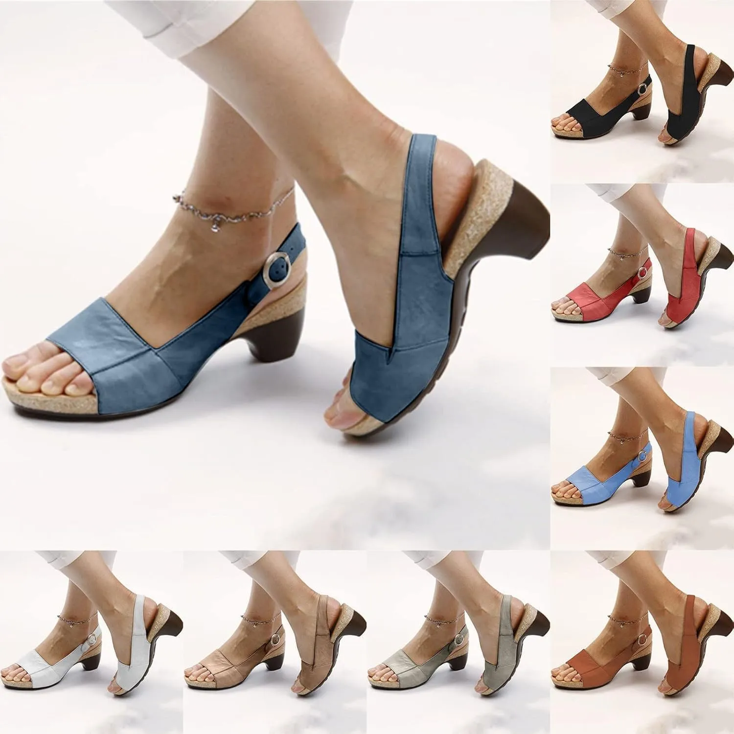 Women Summer Open Toe Buckle Ankle Strap Sandals Platform Wedge Sandals Fashion Arch Support Orthopedic Sandals