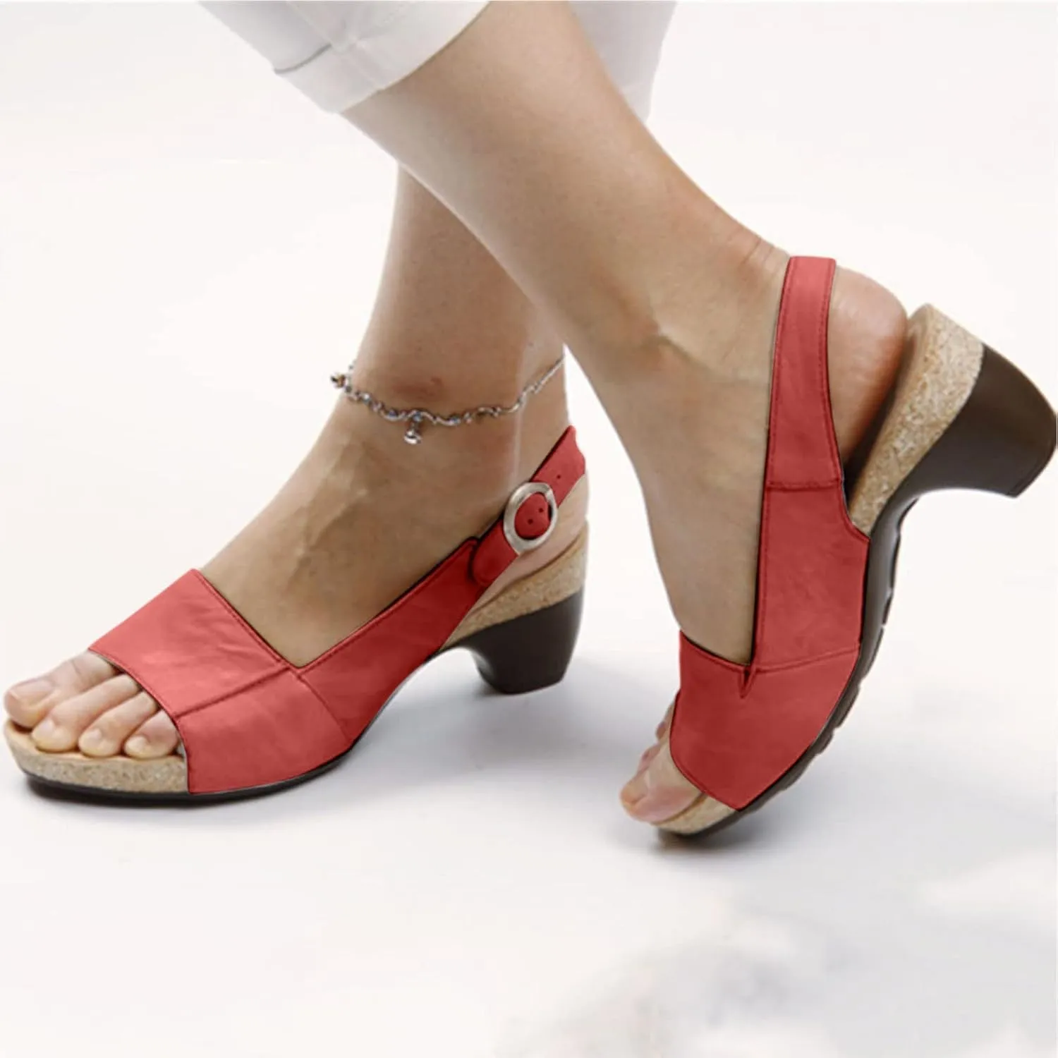 Women Summer Open Toe Buckle Ankle Strap Sandals Platform Wedge Sandals Fashion Arch Support Orthopedic Sandals