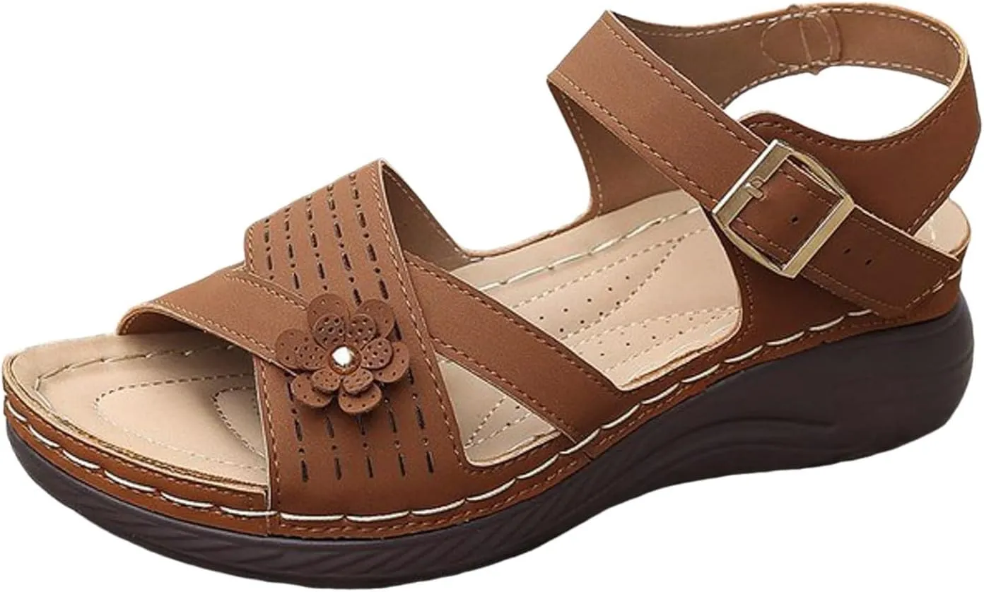 Women Summer Orthopedic Wedge Sandals Floral Open Toe Comfortable Wedge Shoes Fashionable Stylish Breathable Non Slip Wedge Shoes