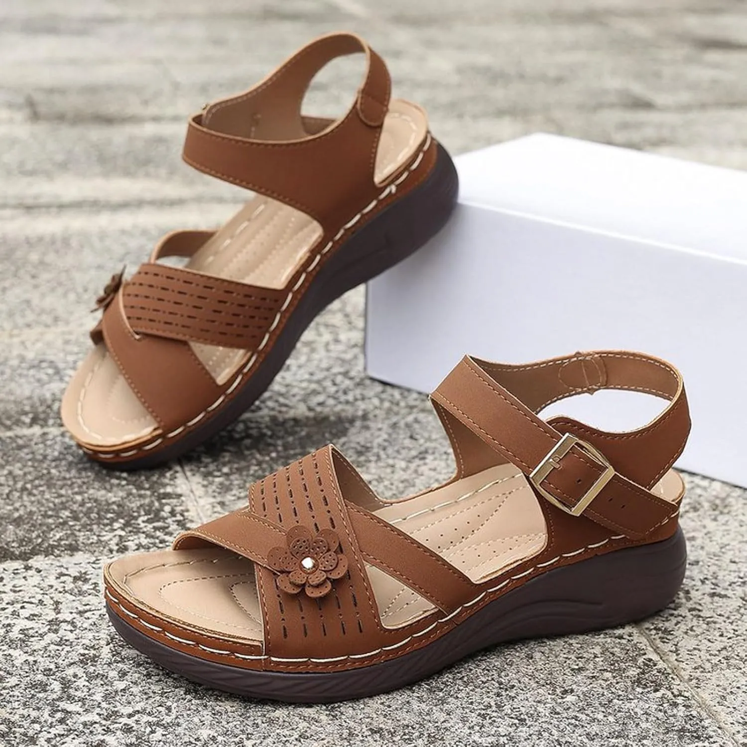 Women Summer Orthopedic Wedge Sandals Floral Open Toe Comfortable Wedge Shoes Fashionable Stylish Breathable Non Slip Wedge Shoes