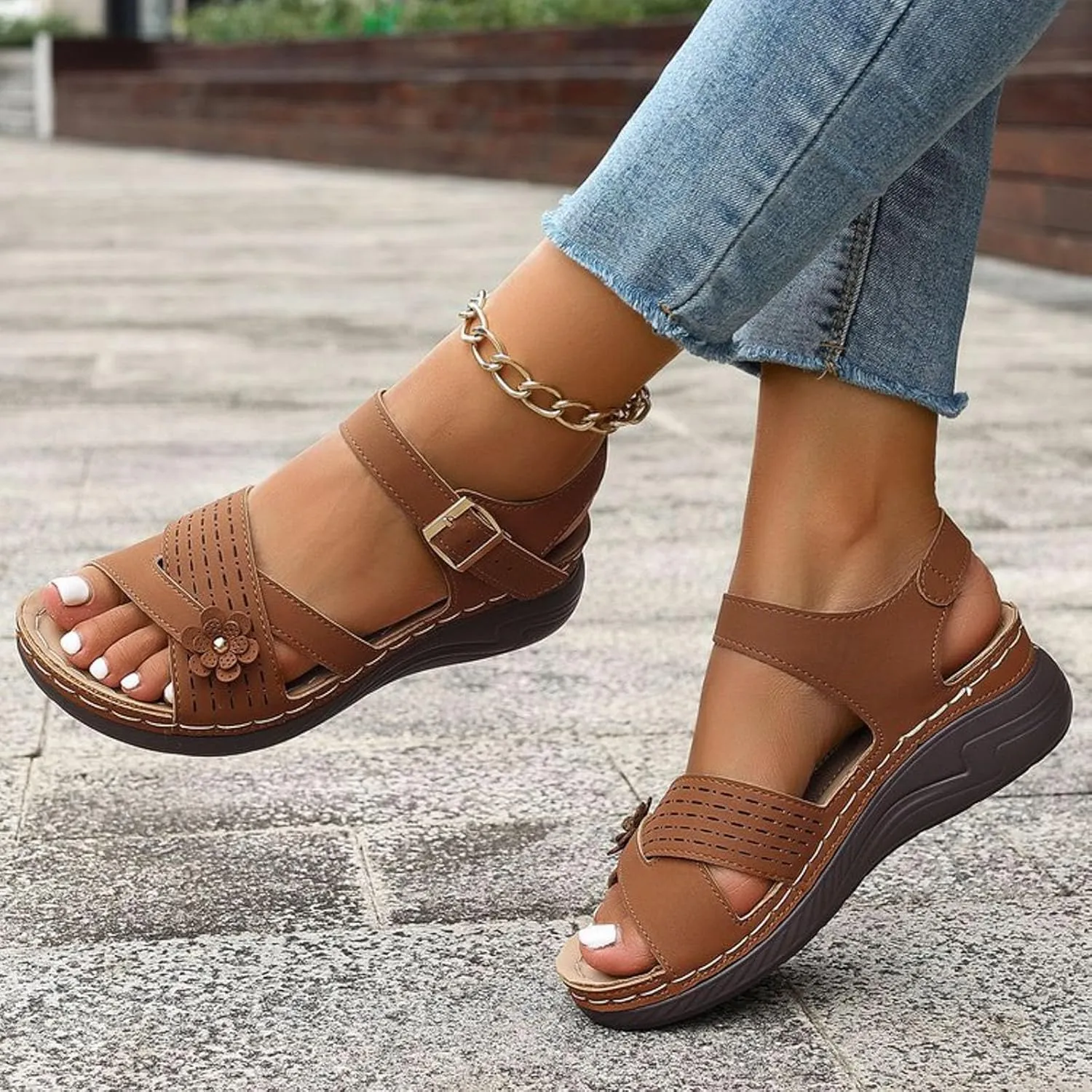 Women Summer Orthopedic Wedge Sandals Floral Open Toe Comfortable Wedge Shoes Fashionable Stylish Breathable Non Slip Wedge Shoes