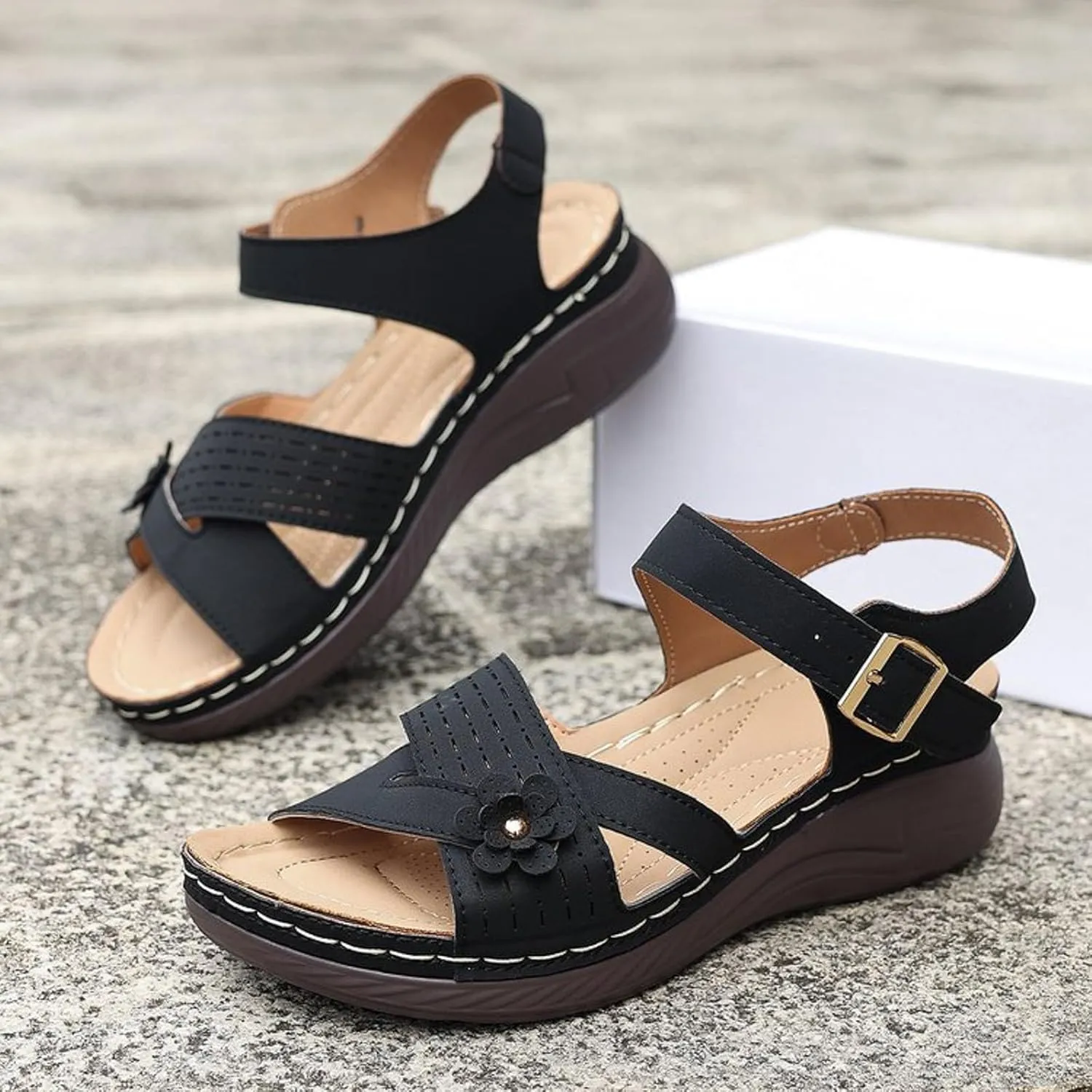 Women Summer Orthopedic Wedge Sandals Floral Open Toe Comfortable Wedge Shoes Fashionable Stylish Breathable Non Slip Wedge Shoes